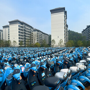 校园外大量共享单车停放