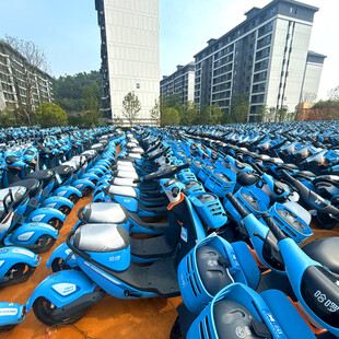 大量共享电动车整齐停放
