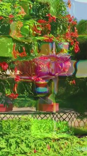 花园中的多彩喷泉景观