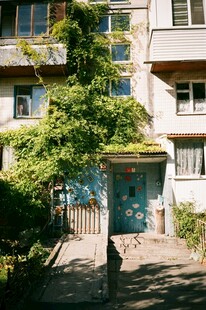 老旧居民楼前的葱郁绿植