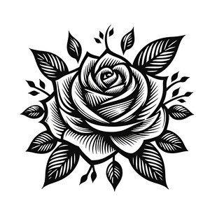 单朵玫瑰黑白纹身图案