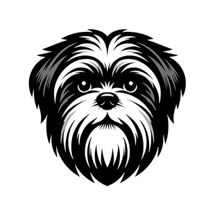 可爱西施犬头部黑白插画