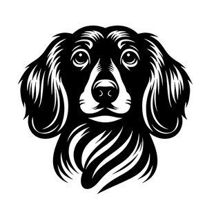 黑白风格长毛犬头部图案