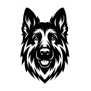 德国牧羊犬头像黑白插画