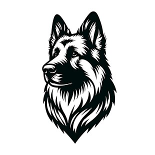 德国牧羊犬头像黑白插画