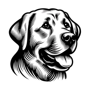 拉布拉多犬头部黑白插画