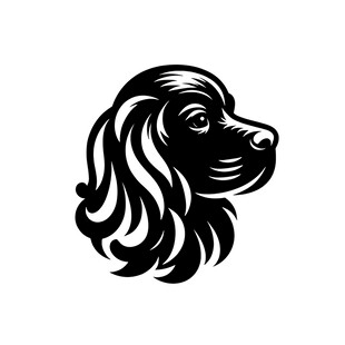 卷毛犬头部黑白简约图案