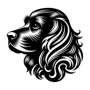 卷毛犬头部黑白艺术图案