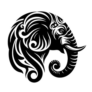 黑白象头艺术图案