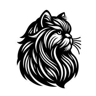 长毛猫头像黑白插画