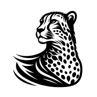 猎豹侧面轮廓黑白插画