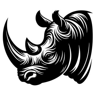 犀牛头部黑白简约插画