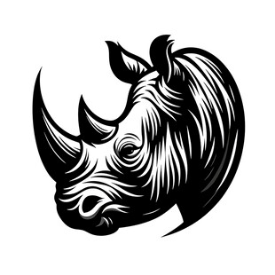 犀牛头部黑白简约插画