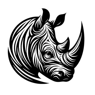 犀牛头部黑白线条艺术图