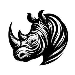 犀牛头部黑白线条艺术图案