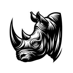 犀牛头部黑白简约图案