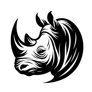 犀牛头部黑白简约图案