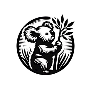 考拉持枝圆形图案设计