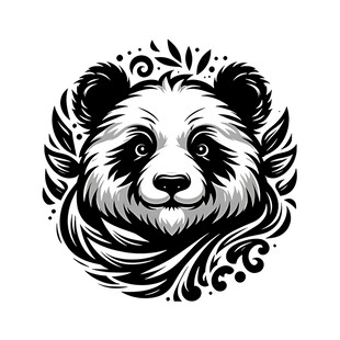 熊猫头像黑白艺术图案