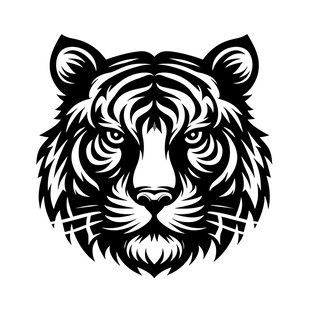 老虎头像黑白矢量图案