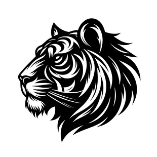 老虎头部简约黑白插画