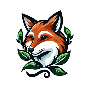 狐狸头像与绿叶装饰图案