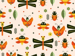 昆虫主题可爱无缝图案