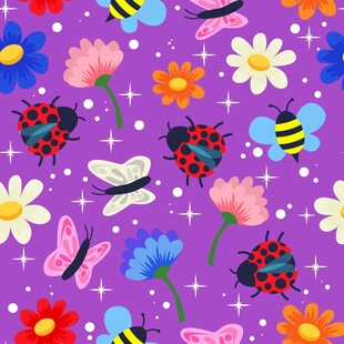 紫色花卉昆虫图案背景