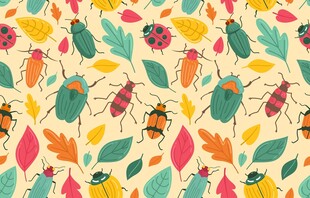 昆虫与秋叶的缤纷图案