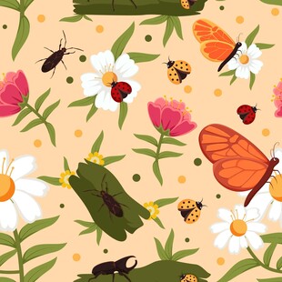 昆虫花卉的多彩自然图景