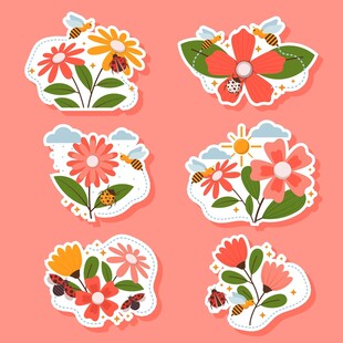 可爱花卉贴纸图案集合