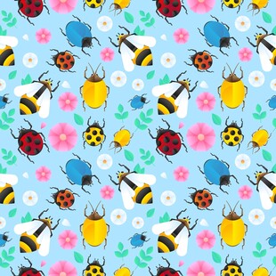 蜜蜂花卉图案的清新背景图