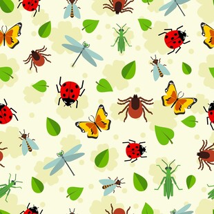 昆虫绿叶图案背景素材