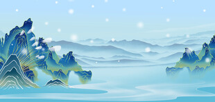 冬至雪景蓝色国潮背景