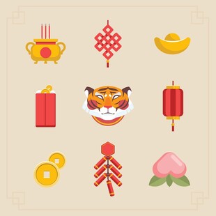 传统中式节日装饰图标集