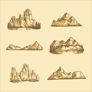 手绘风格多样山峰图案