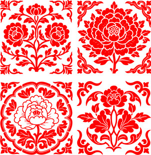 中式传统花卉剪纸图案