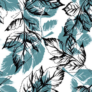 蓝绿叶片植物无缝图案
