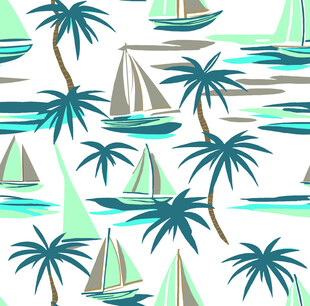 热带海洋帆船棕榈树图案