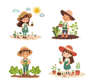 植树节儿童活动插图