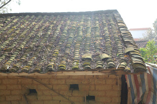 老旧瓦房的斑驳屋顶