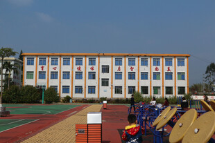 校园教学楼前的多彩设施