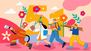 五一劳动节扁平风插画人物