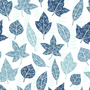 蓝白树叶无缝图案背景