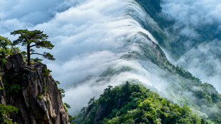 云雾缭绕的壮美山间景色