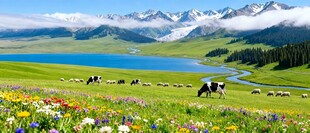 高山湖畔牧场景色如画