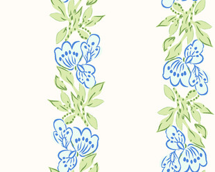 蓝花绿叶垂直花卉图案