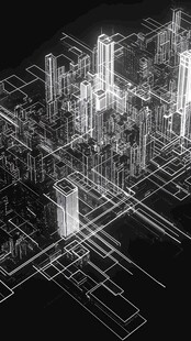 黑白线条勾勒的未来城市