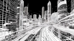 未来都市黑白线条景观