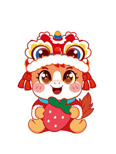 萌态马娃抱草莓贺新春